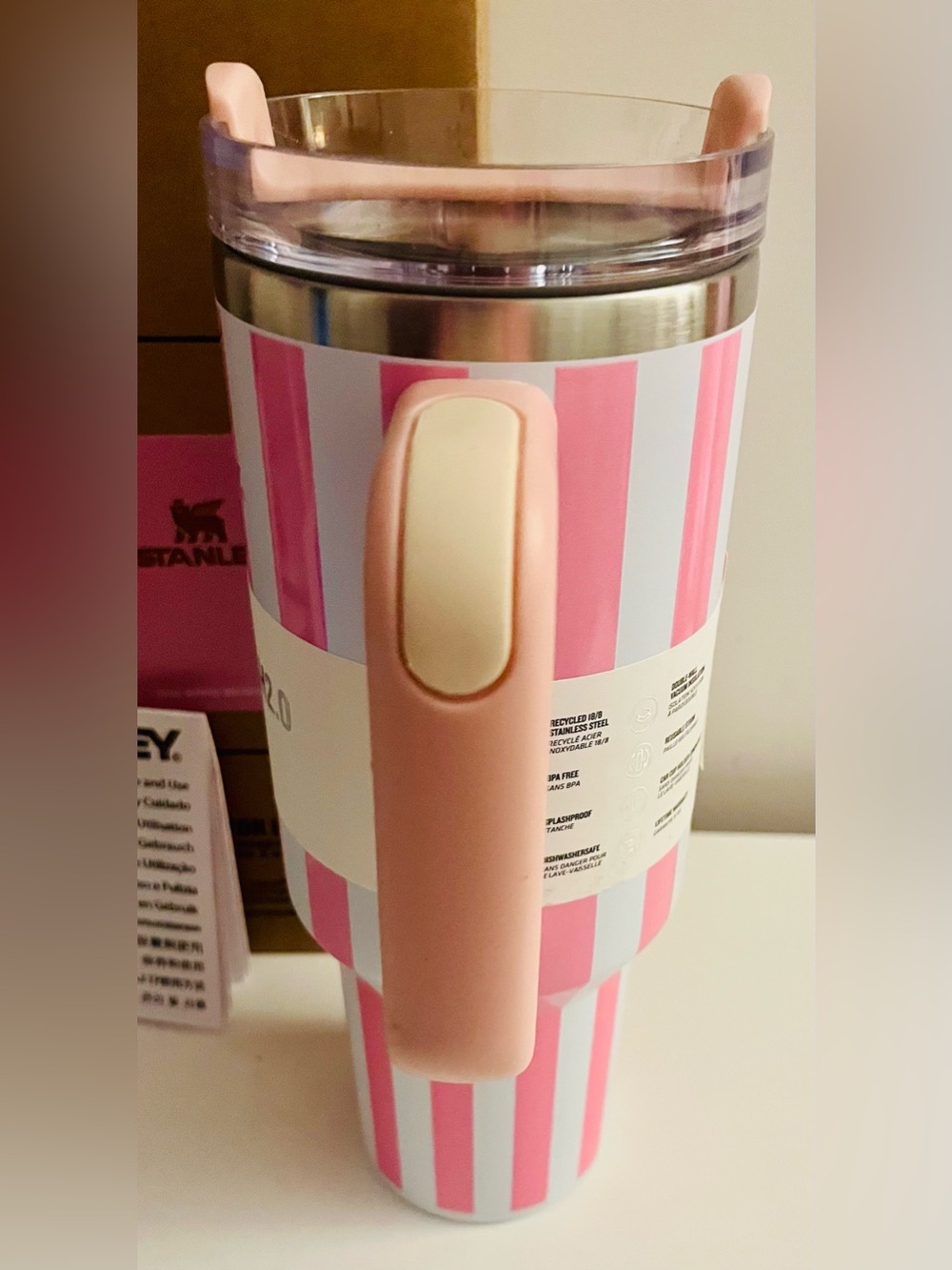 Stanley Pink Striped Quencher H2.0 Tumbler 40oz - Picture 4 of 5